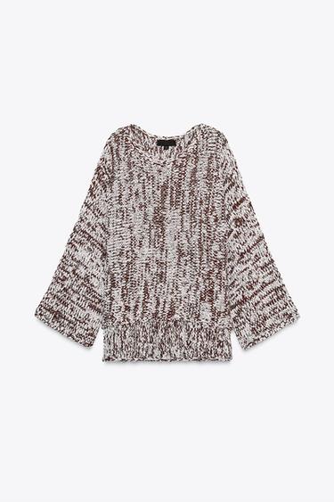 CONTRAST KNIT SWEATER - brown/white by Zara - Image 4