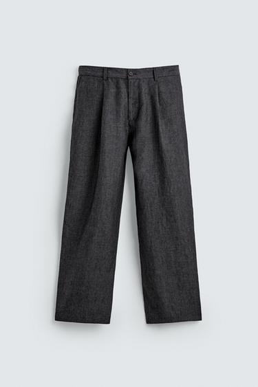 Zara 100% LINEN SUIT PANTS - Gray marl