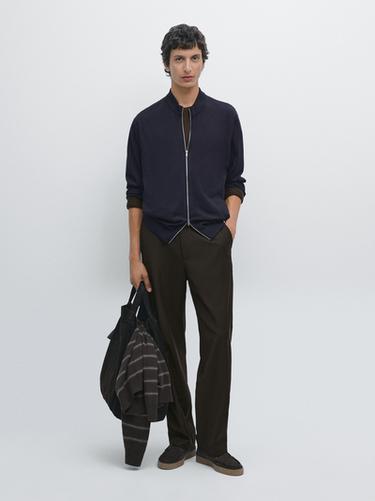 Zara 100% merino wool zip-up knit cardigan - Navy blue - Image 0
