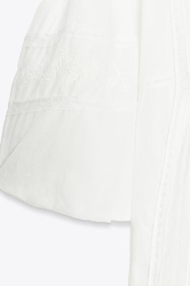 Zara ZW COLLECTION EMBROIDERED ROMANTIC BLOUSE - Oyster-white