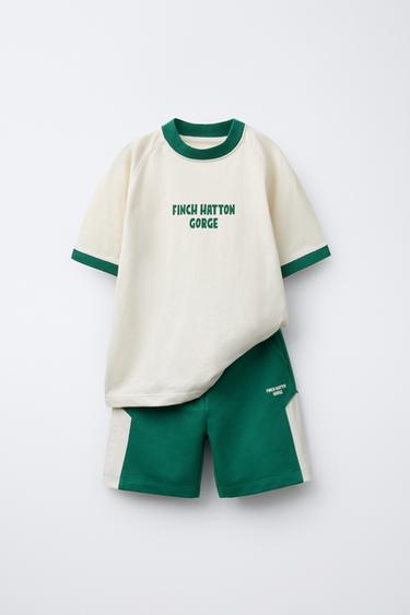T-SHIRT AND BERMUDA SHORTS JOGGING SET WITH TRIMS - GREEN by Zara