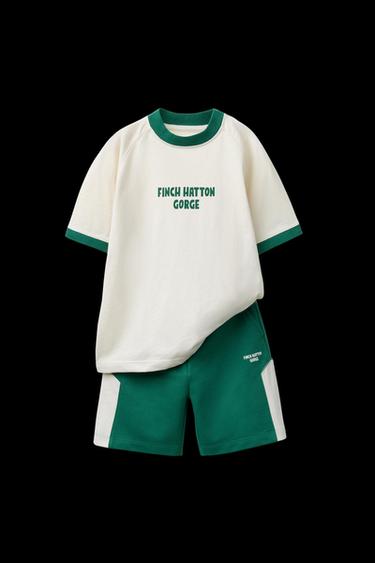 JOGGING-GARNITUR T-SHIRT UND BERMUDA MIT PASPELIERUNG - GRÜN von Zara - Bild 0