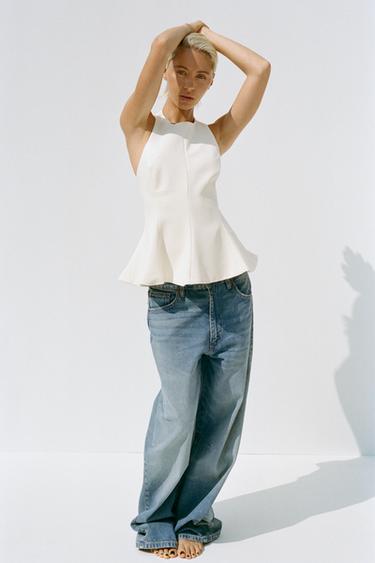 TOP ELÁSTICO PEPLUM - Blanco roto de Zara - Imagen 0