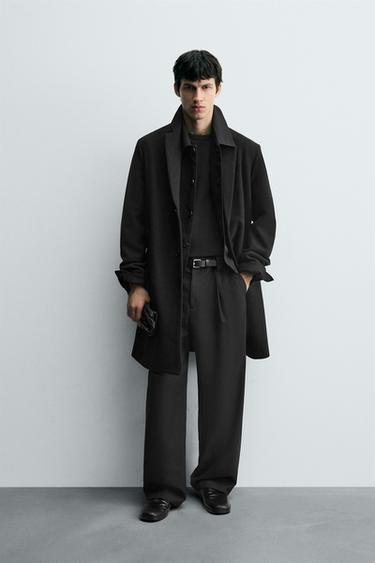 MANTEAU REGULAR FIT AVEC LAINE - Noir de Zara