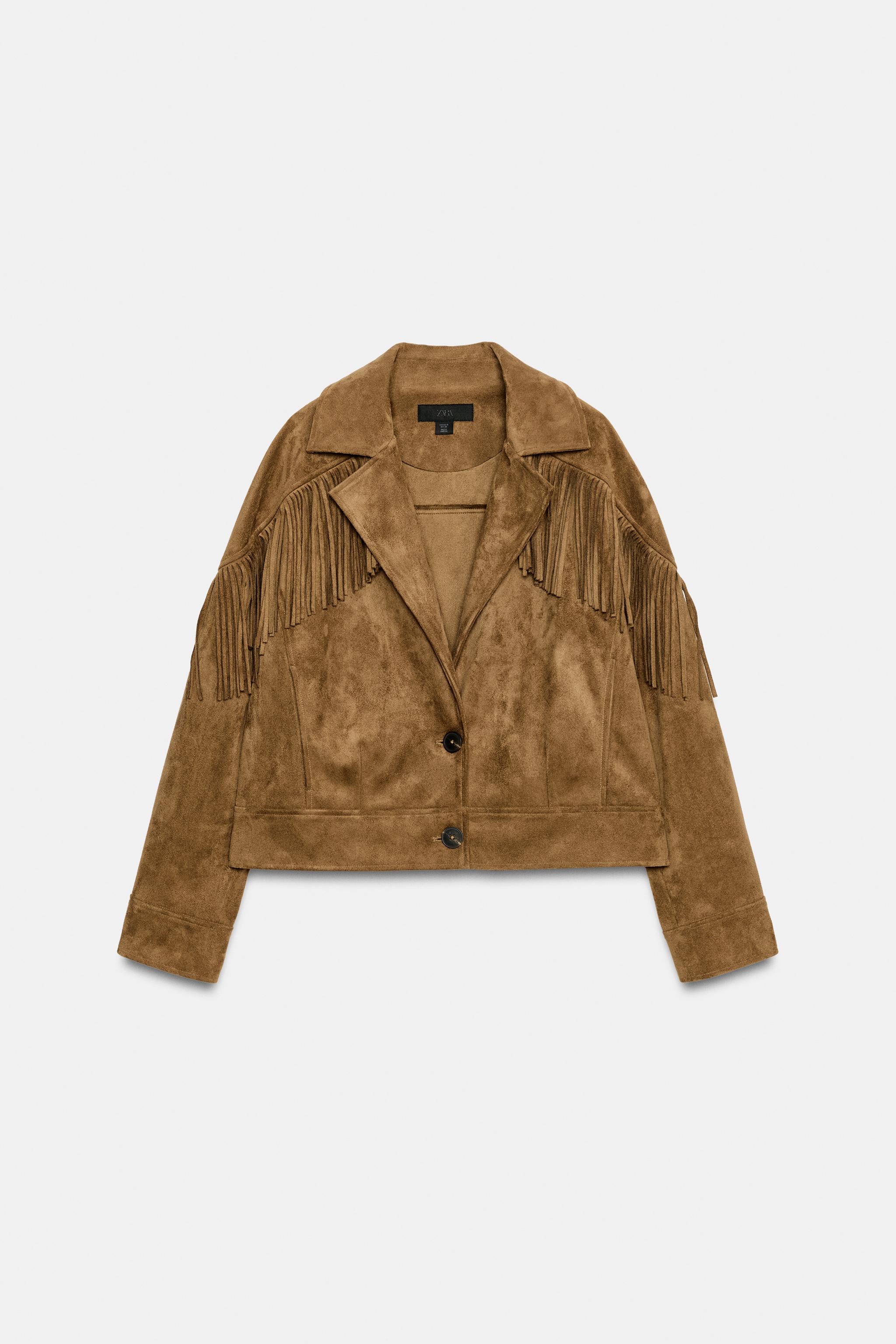 Женские куртки Zara FAUX SUEDE FRINGE JACKET — фото 7