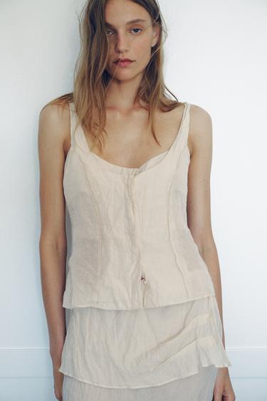 CREASED-EFFECT BUTTON-UP TOP - Ecru / Beige by Zara