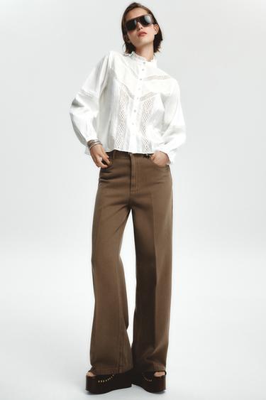 JEANS ZW COLLECTION WIDE LEG TIRO ALTO - Marrón de Zara