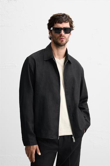 100% LINEN OVERSHIRT - Black by Zara - Image 1