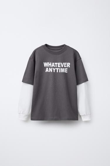 Zara DOUBLE SLEEVE TEXT T-SHIRT - Anthracite grey - Image 0