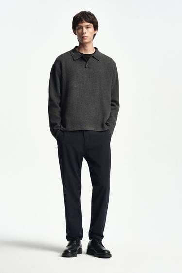 COMFORT TEXTURED CHINO TROUSERS - Dark navy by Zara