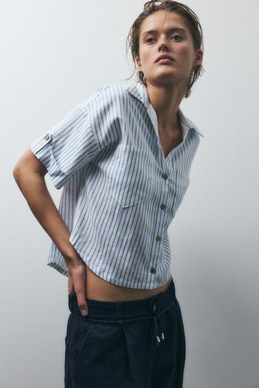 CAMISA COM LISTRAS E BOLSOS - Azul / Branco da Zara