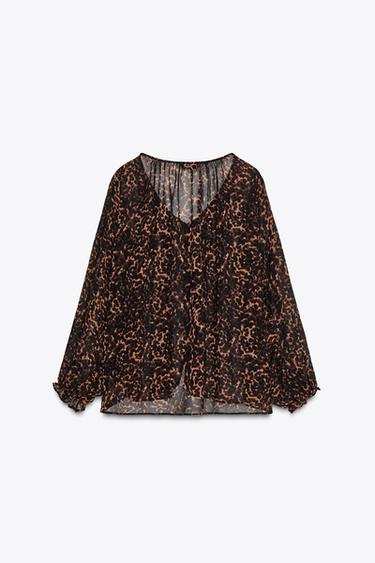 ANIMAL PRINT SEMI-SHEER BLOUSE - Leopard by Zara - Image 6