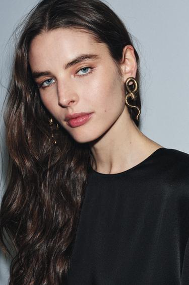 RHINESTONE SNAKESKIN PRINT EARRINGS - Golden by Zara