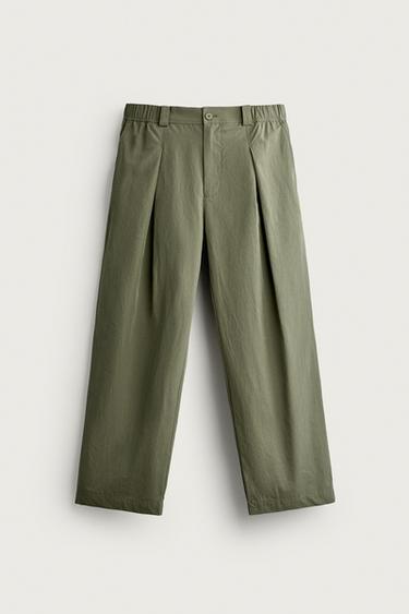 RELAXED FIT POPLIN PLEATED TROUSERS - Khaki by Zara