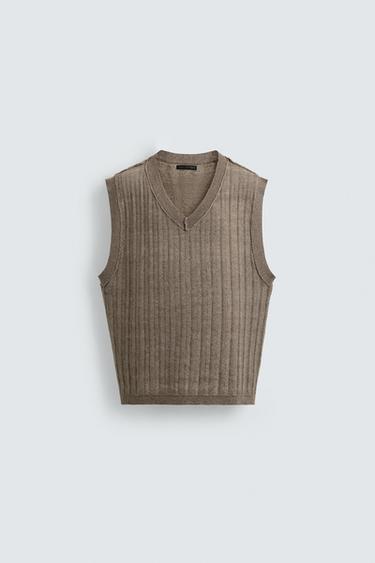Zara REVERSIBLE KNIT INSIDE OUT EFFECT VEST - Sand