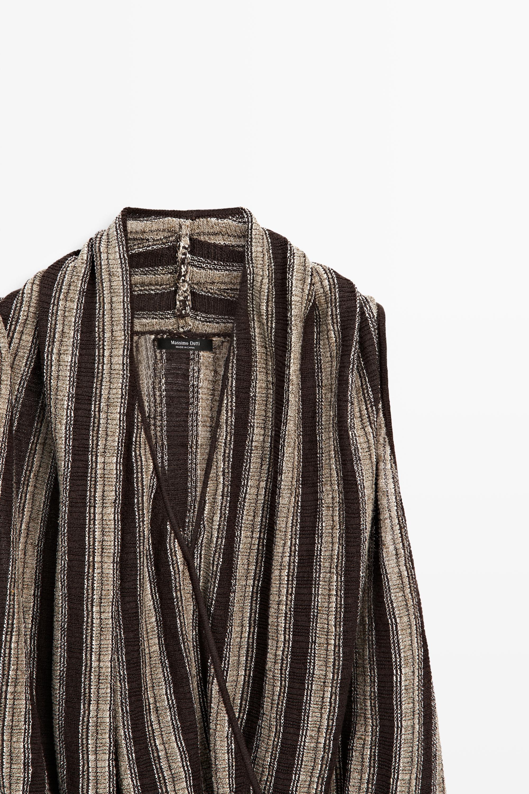 Surplice top with striped detail — Brown