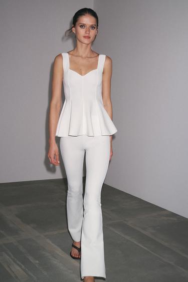 TOP PÉPLUM STRETCH - Blanc cassé de Zara