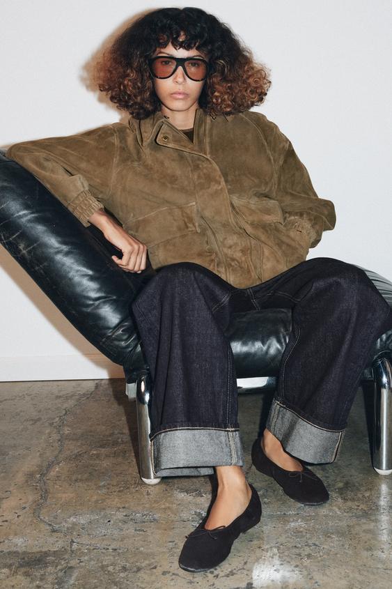 VELVET EFFECT BALLET FLATS WITH BOW