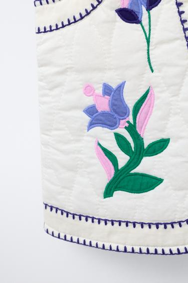 GILET BRODÉ TULIPES - Blanc / Bleu marine de Zara - Image 3