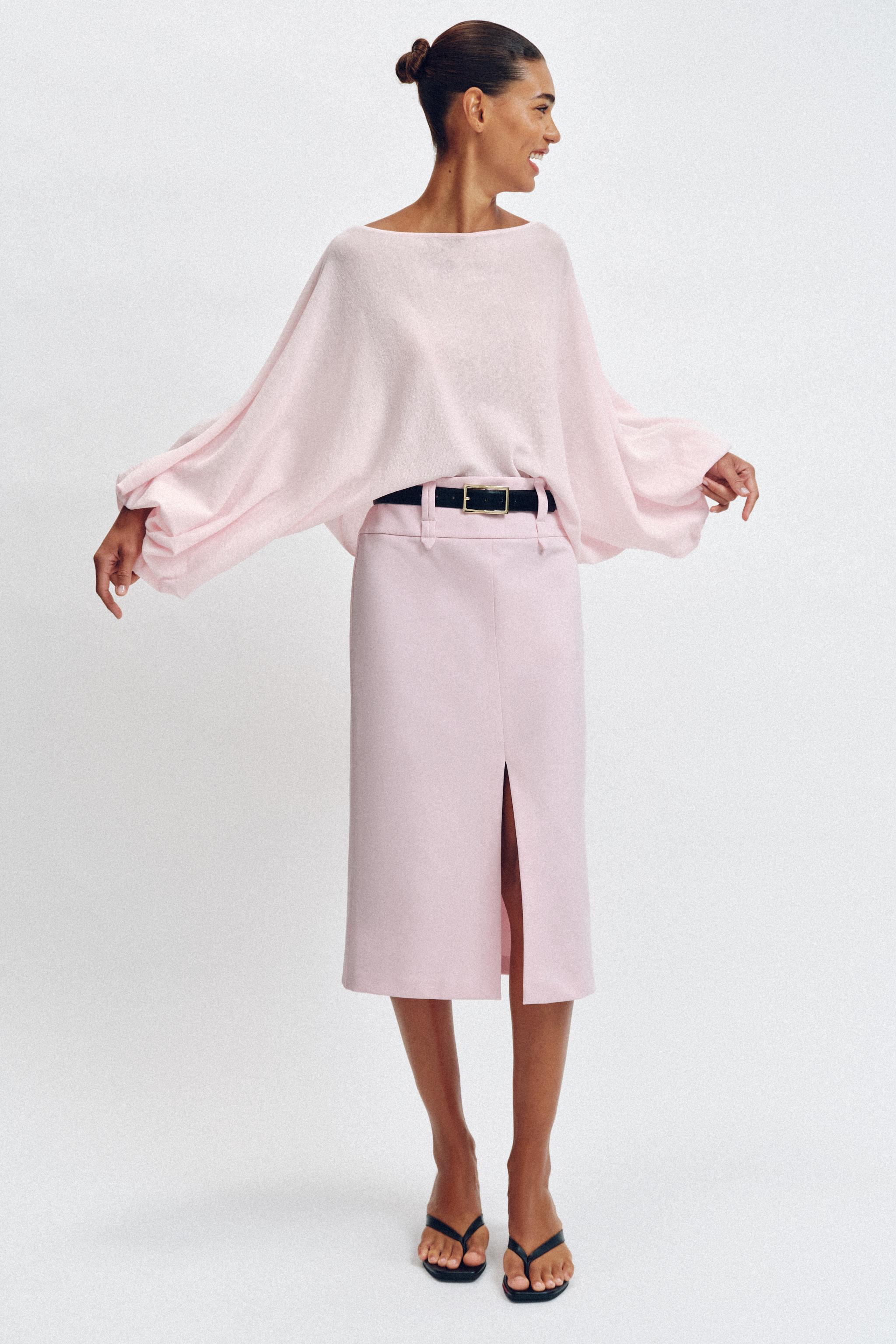 BELTED PENCIL MIDI SKIRT