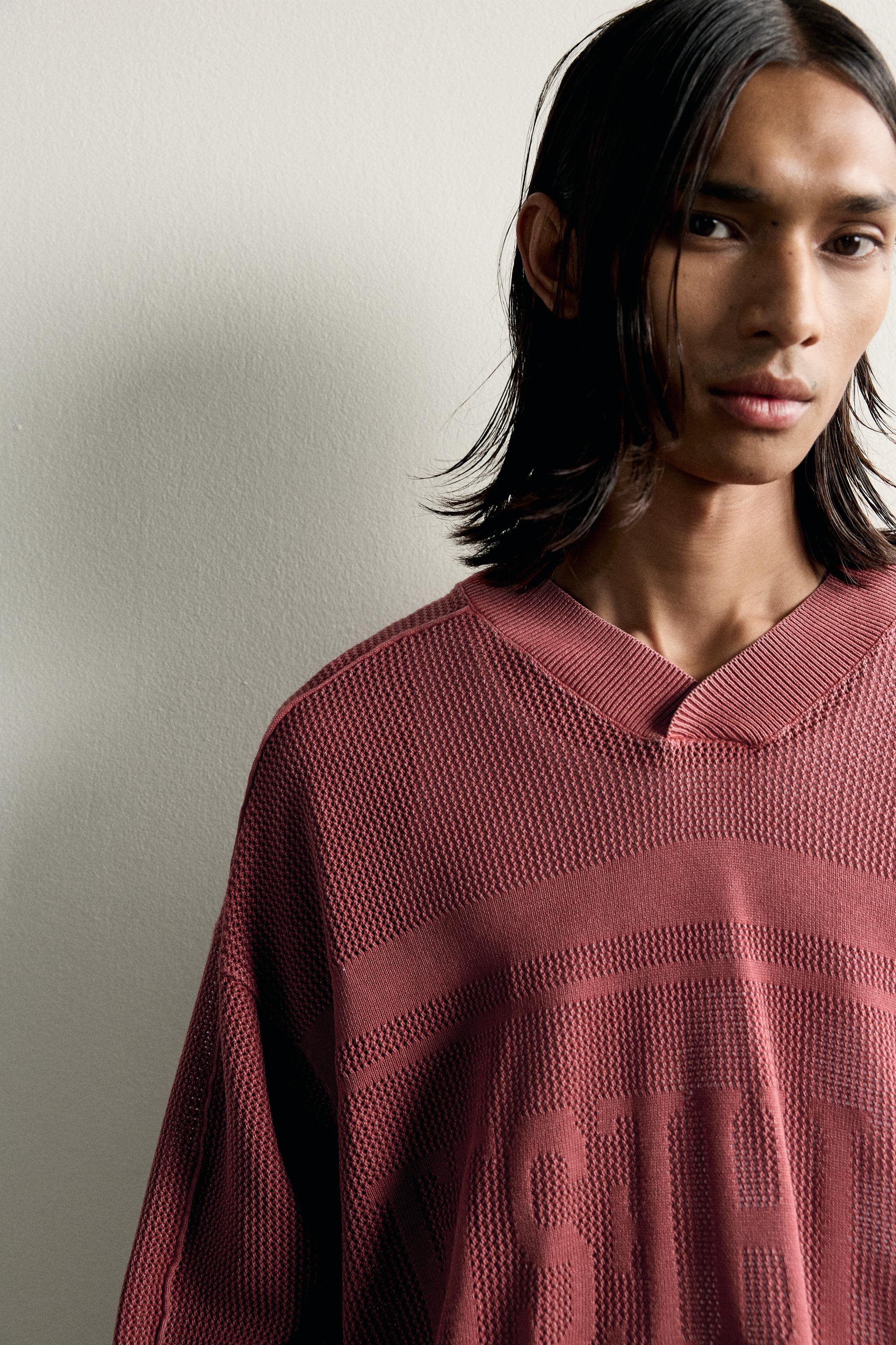Мужские свитеры Zara WASHED JACQUARD OPEN-KNIT JUMPER — фото 5