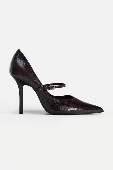 CRACKLED EFFECT HEELS - Burgundy Red by Zara