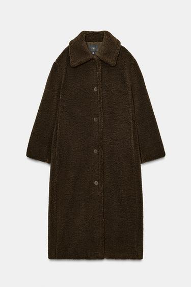 ボア生地コートダークブラウンZaraのボア生地コート - ダークブラウン