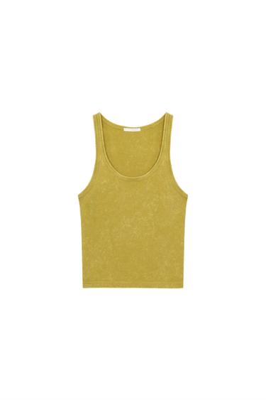 RUSTIC SLEEVELESS T-SHIRT - Lemon yellow by Zara