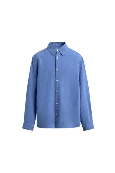 CAMISA REGULAR FIT 100% LINO - Azul lavado de Zara
