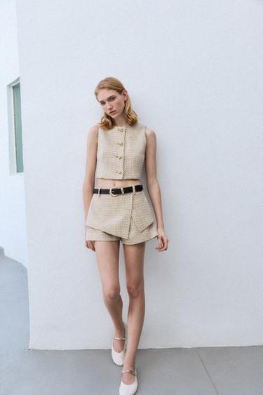 TEXTURED SKORT WITH BELT - Ecru / Beige by Zara - Image 0