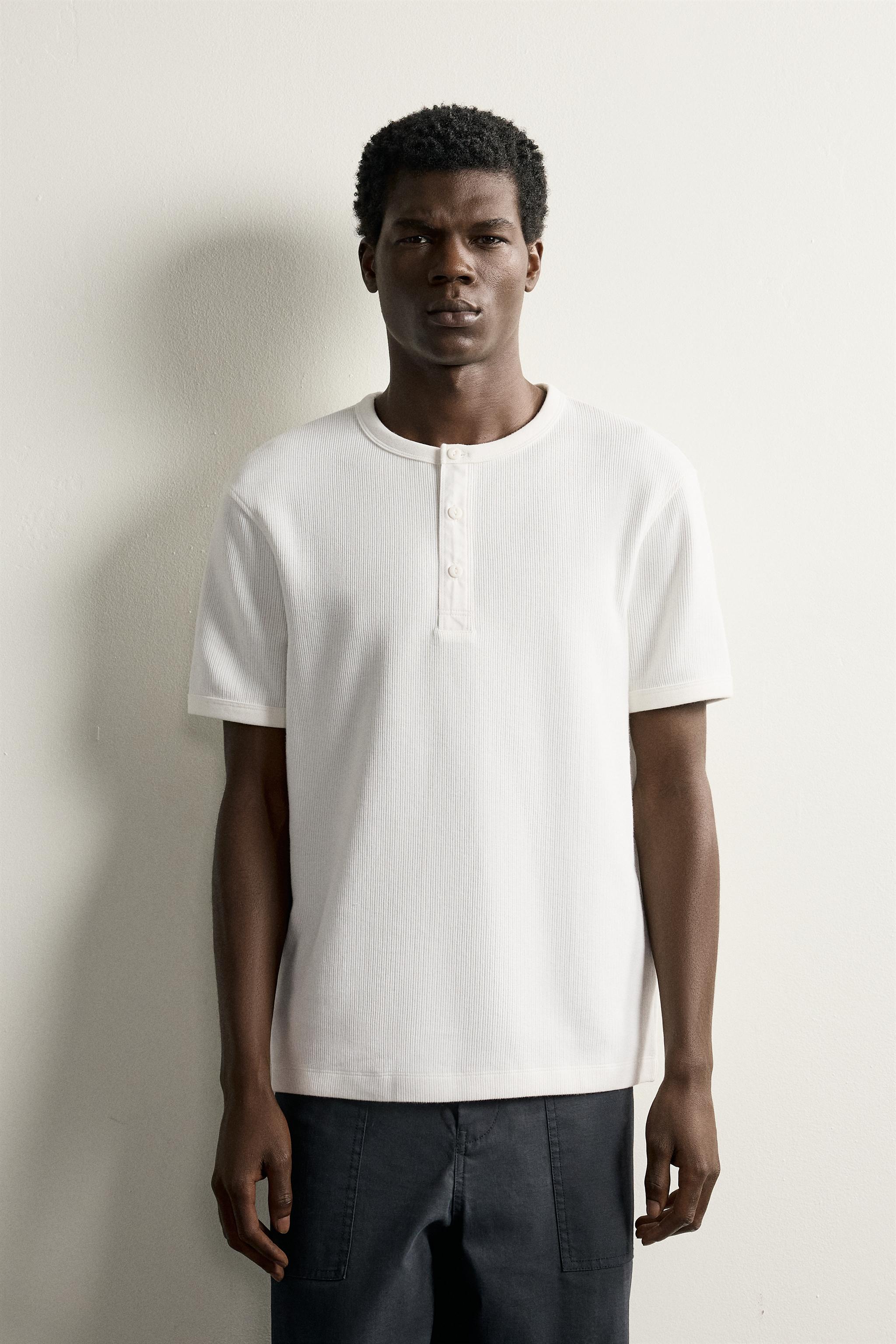 ヘヨン hyeon hole tee ホワイト TEXTURED HENLEY T-SHIRT - White | ZARA Curaçao / Curazao