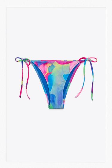 Zara PRINTED TIE SIDE BIKINI BOTTOMS - Blue