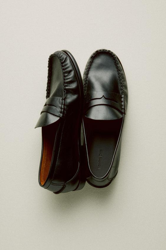 Zara Soft leather shirred loafer - Black - Image 0