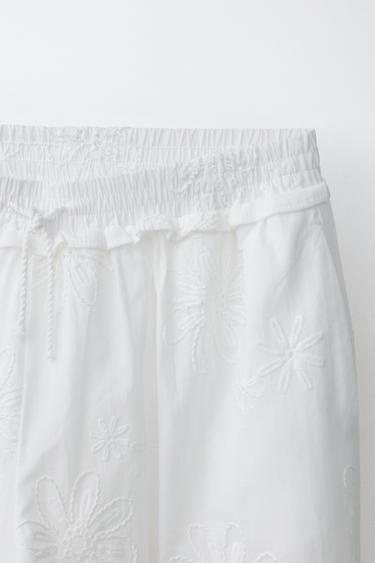 PANTALON BOUFFANT À FLEURS BRODÉES - Blanc de Zara - Image 2