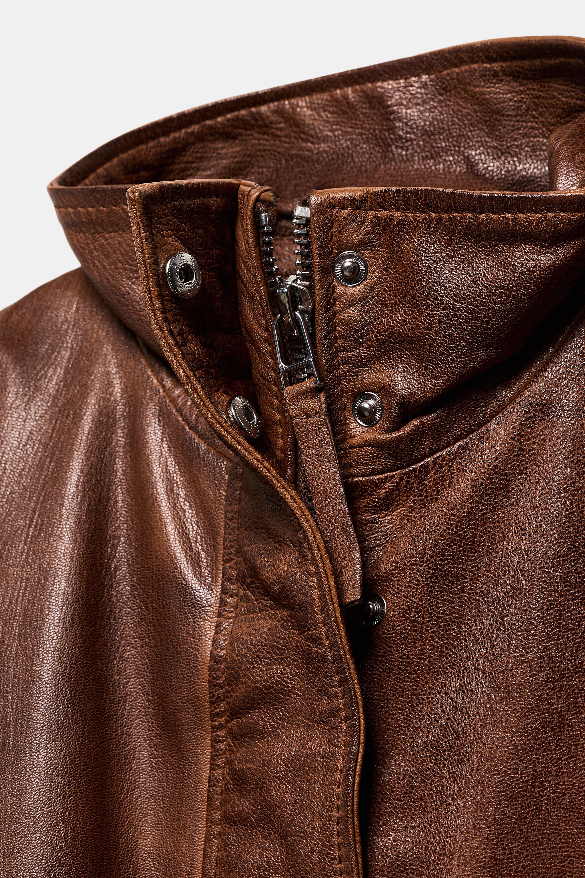 100% LEATHER BOMBER JACKET ZW COLLECTION LIMITED EDITION - Brown