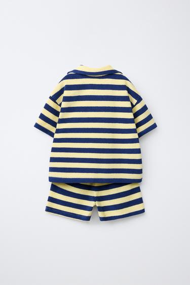 ENSEMBLE POLO ET BERMUDA À RAYURES EFFET ÉPONGE - Jaune de Zara - Image 1