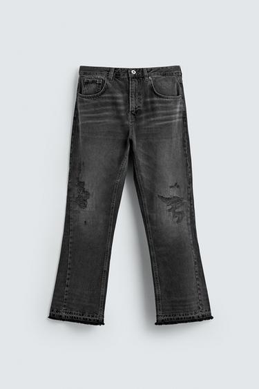 RIPPED BELL BOTTOM FIT JEANS - Charcoal by Zara