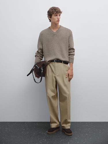 Jersey punto cuello pico melange - Marrón claro de Zara - Imagen 0