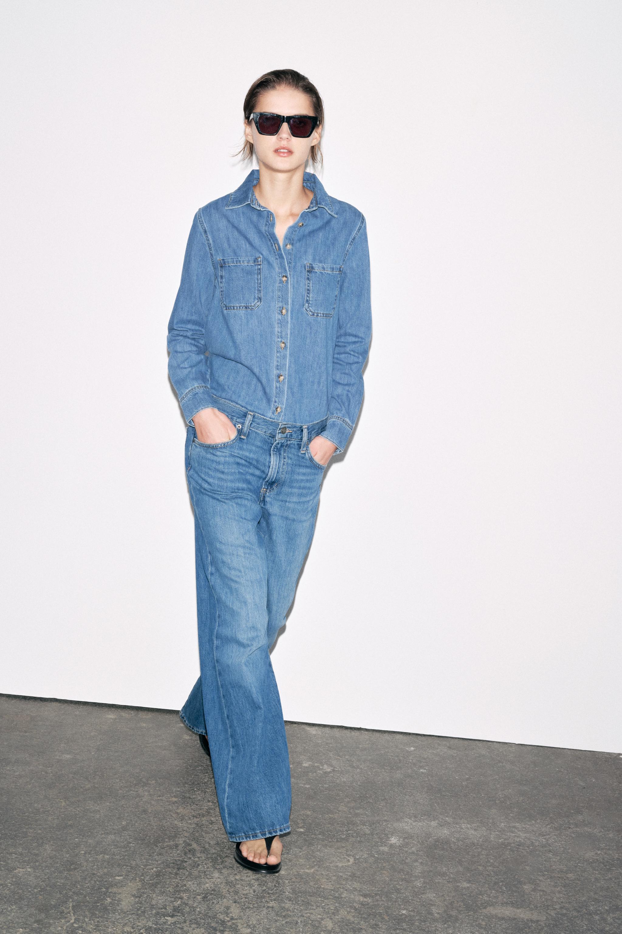 Jeans Camisa Vaquera Mujer Zara El Conjunto De Camisa Y Pantalón