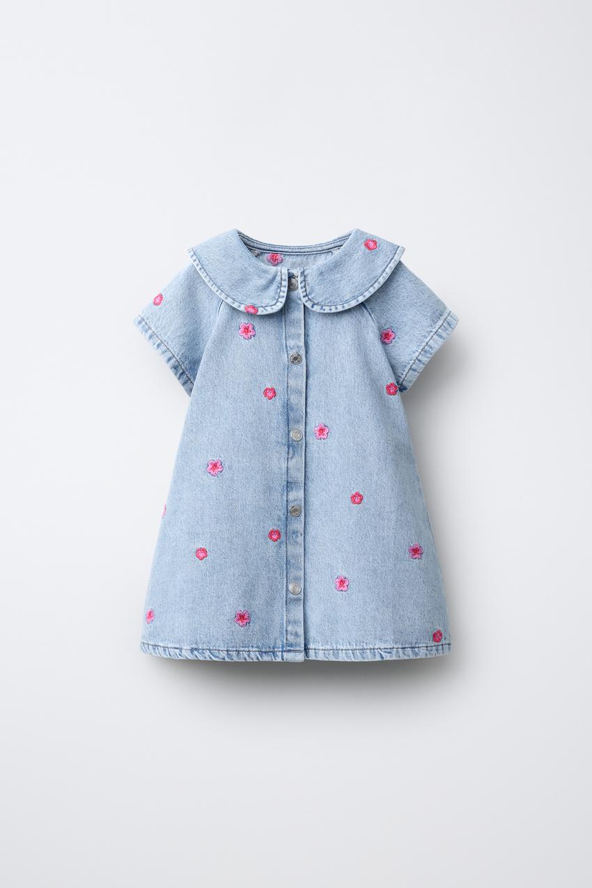 EMBROIDERED FLORAL DENIM DRESS - Blue | ZARA United States EMBROIDERED FLORAL DENIM DRESS - Blue | ZARA United States