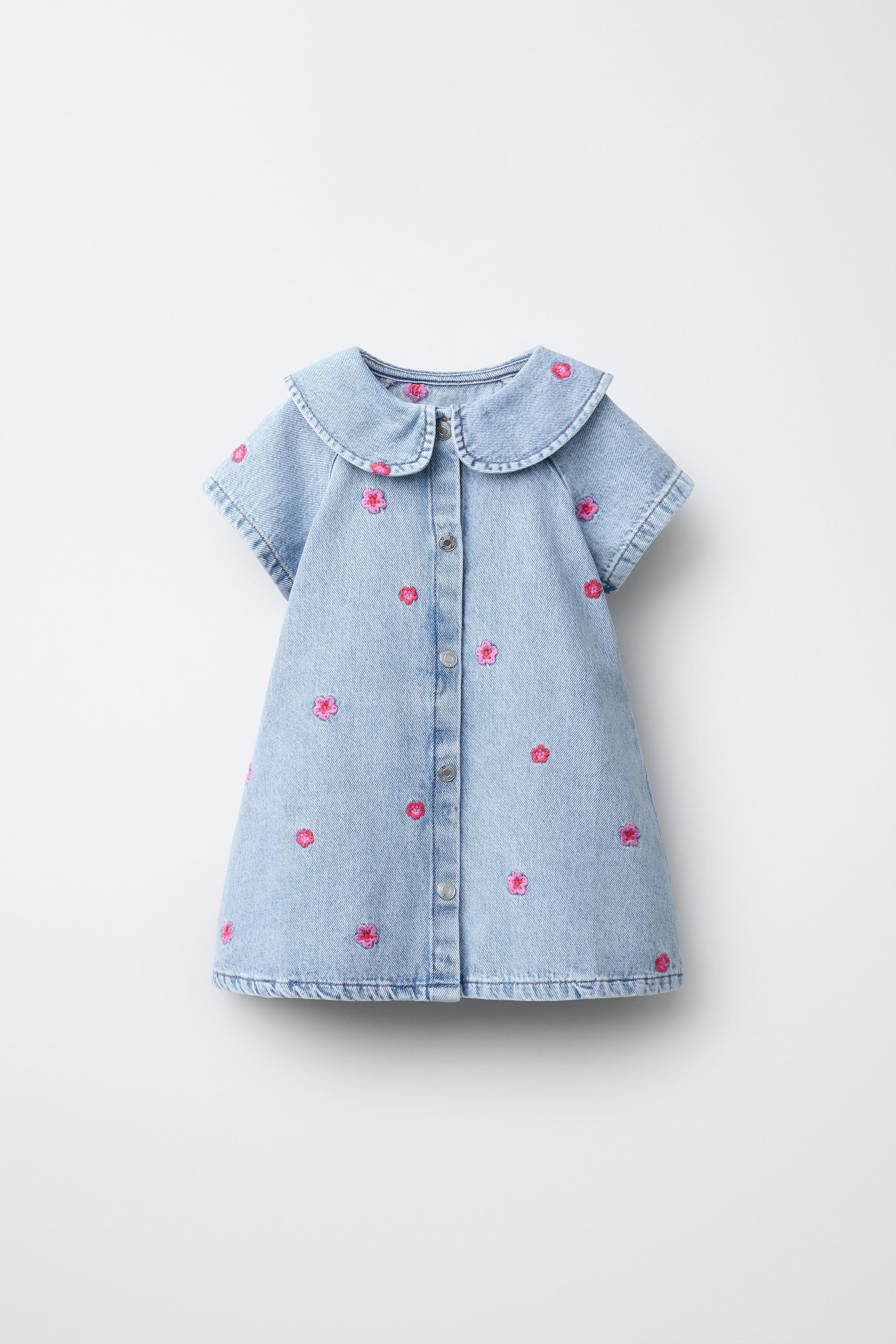 EMBROIDERED FLORAL DENIM DRESS