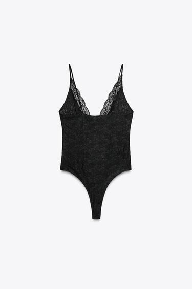 LACE BODYSUIT WITH BOW - Black by Zara - Image 6