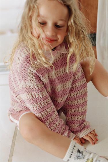 Zara OPEN KNIT STRIPED SWEATER - Dusty pink - Image 0