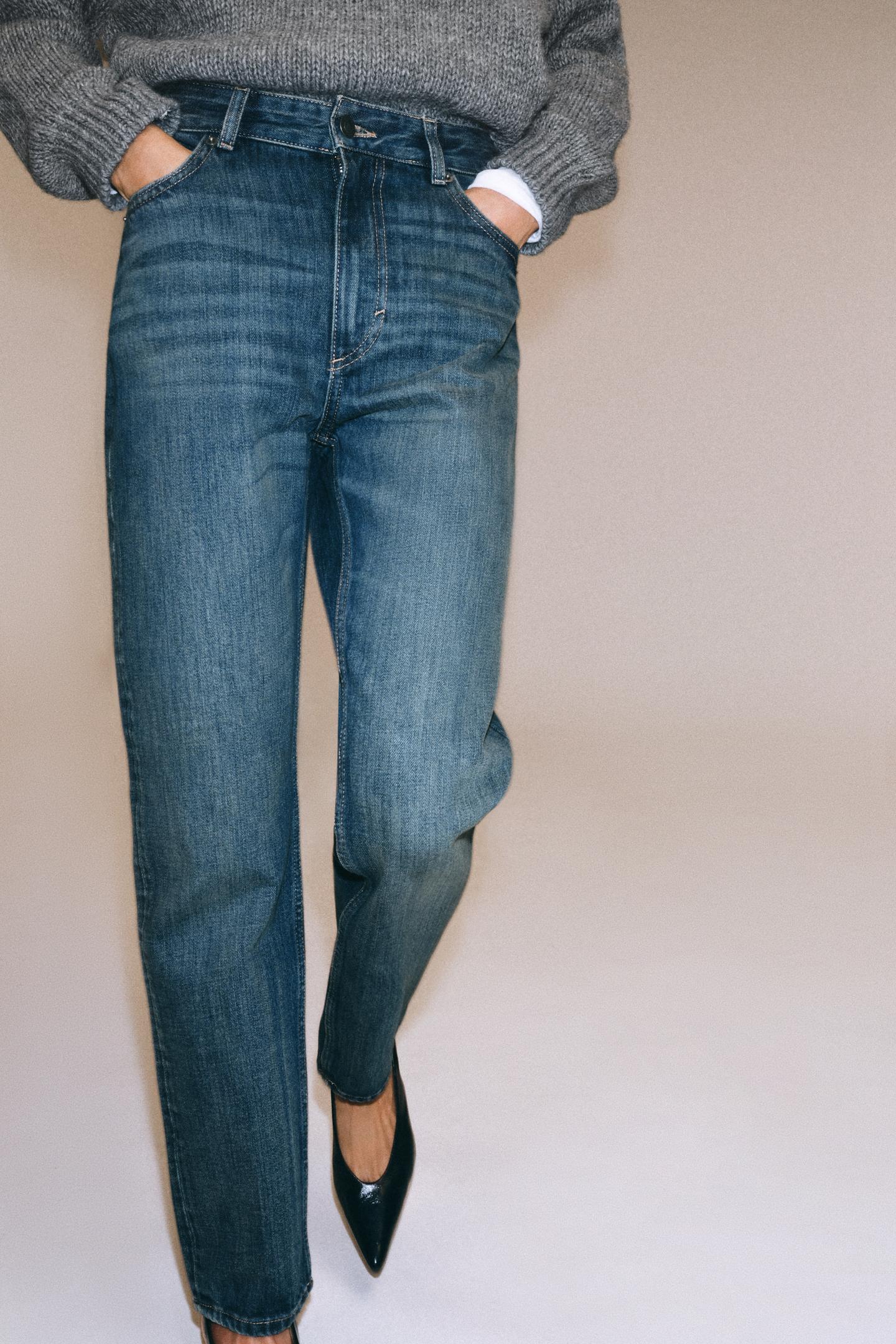 Женские джинсы Zara ZW Collection High-Rise Straight-Fit, цвет: Синий — фото 4
