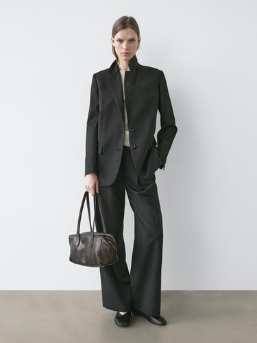 Pantalón pliegues lana extrafina - Negro de Zara - Imagen 0