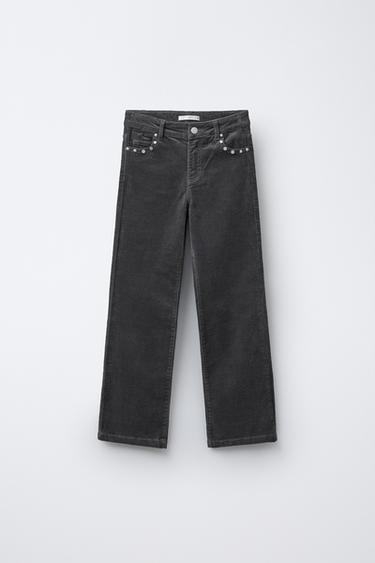 Zara STRAIGHT CORDUROY PANTS WITH STUDS - Anthracite grey - Image 0