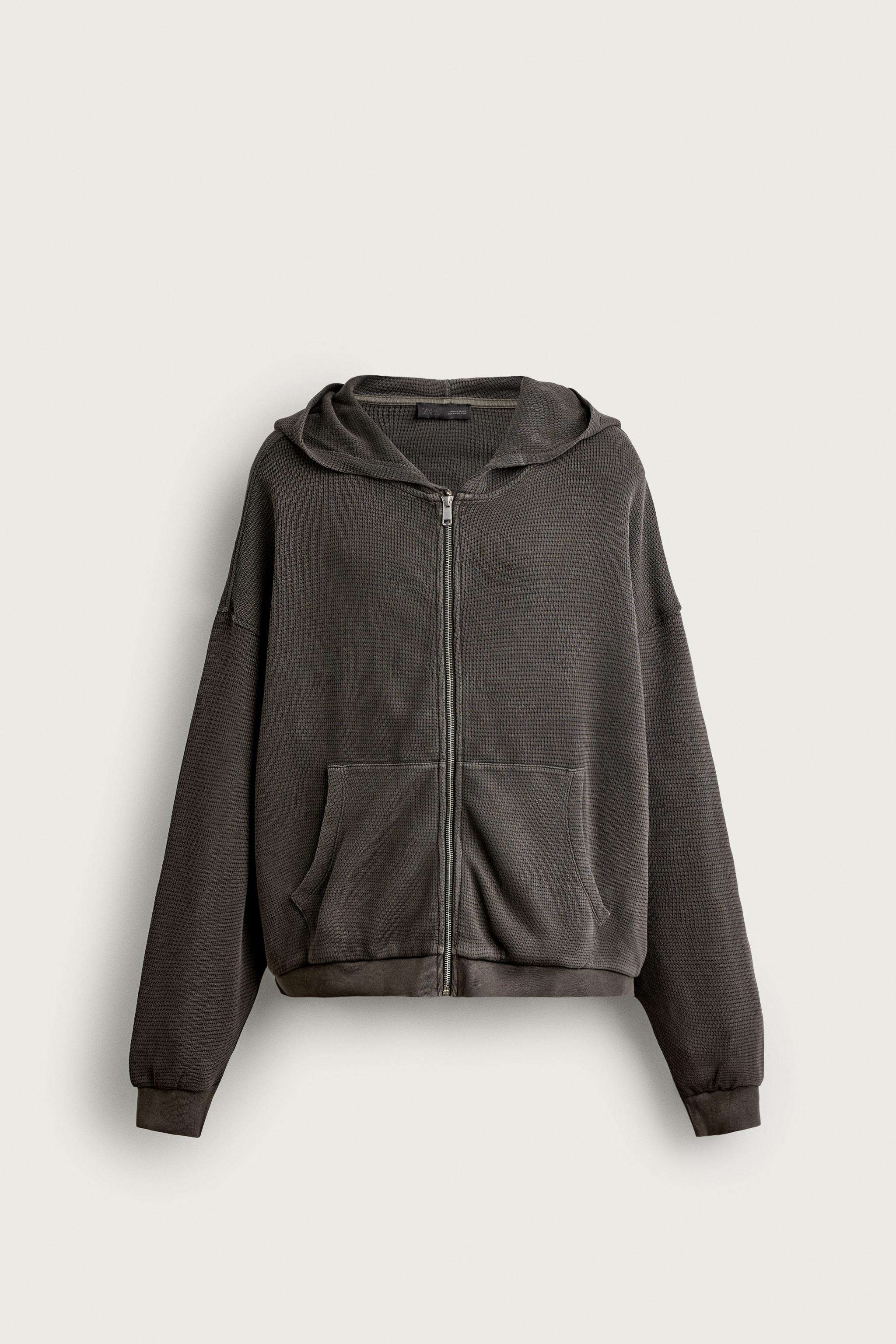 WAFFLE TEXTURE HOODIE TRACK SWEATSHIRT - Gray | ZARA Canada
