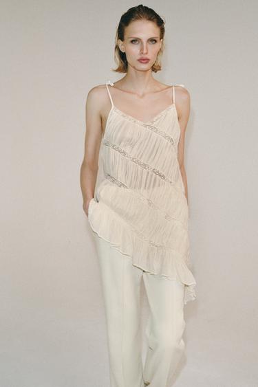 TOP ASYMÉTRIQUE PLIS ZW COLLECTION - Écru de Zara - Image 1