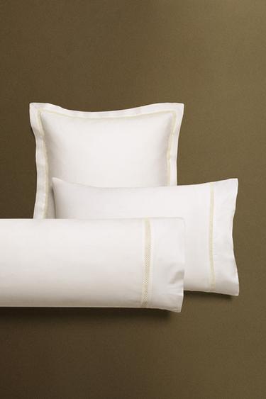 SATEEN PILLOWCASE WITH HEMSTITCH EMBROIDERY - Oyster-white by Zara - Image 5