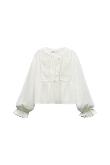 CROPPED BLOUSE WITH CUTWORK EMBROIDERY